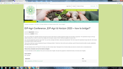 Συμμετοχή στο συνέδριο EIP-Agri and Horizon 2020 –how to bridge